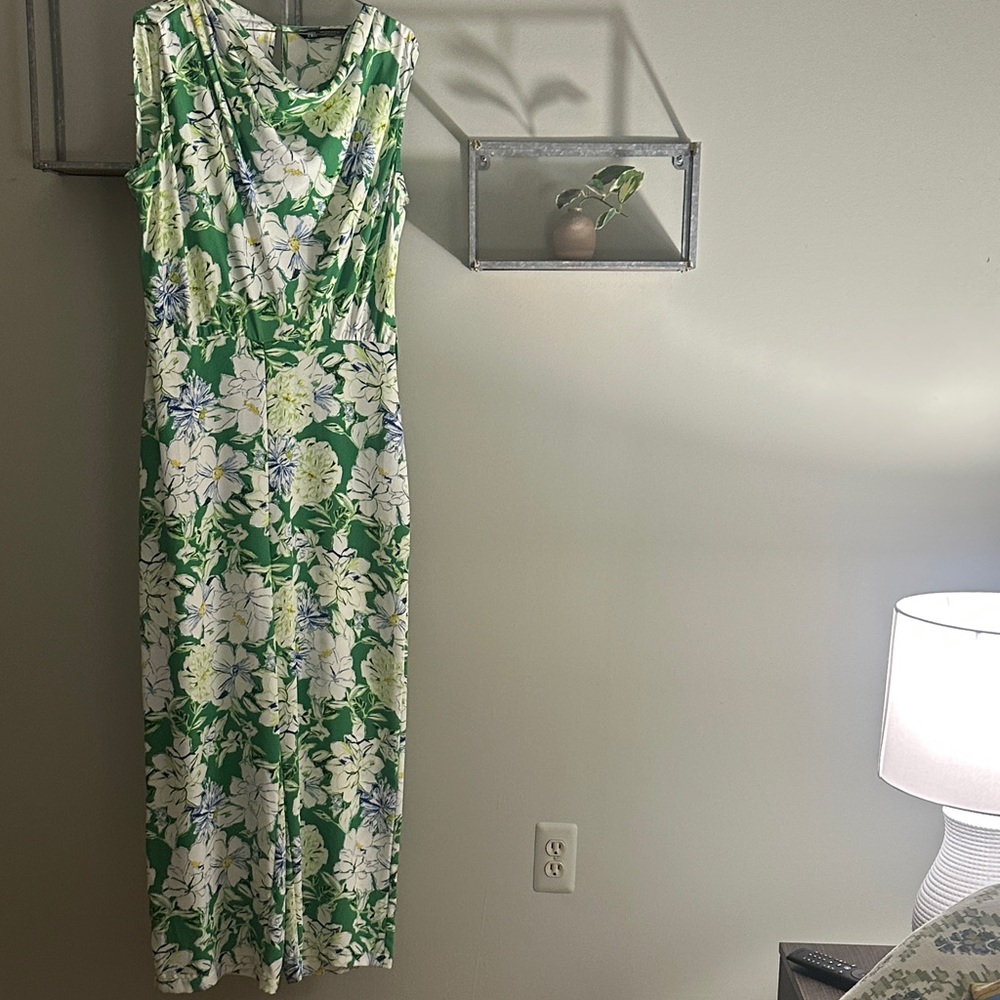 Zara Green and White Floral Print Dress